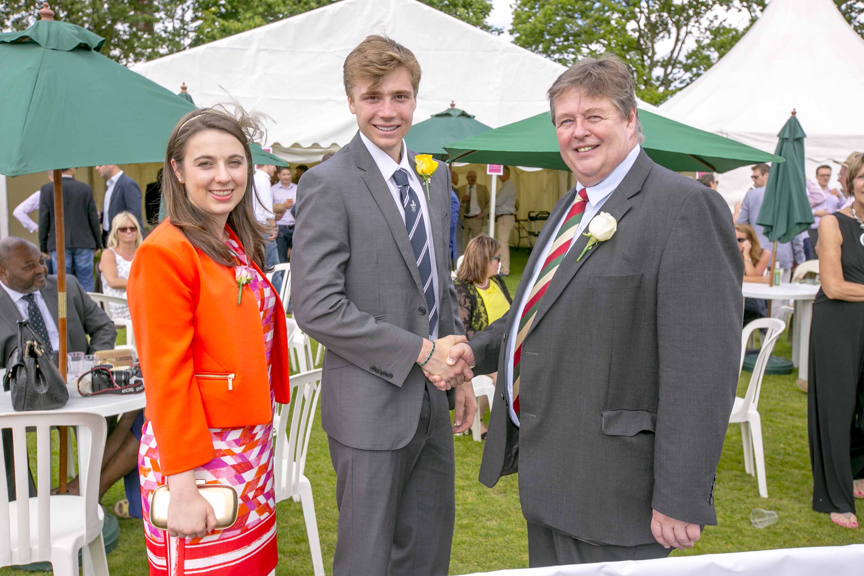 Commemoration Day 2015: Joe Phillips and Marie Kriegler, two of our Gauntlet Award winners with Hans Rostrup (Chairman of the Alumni Committee & Bromsgrovian Club)